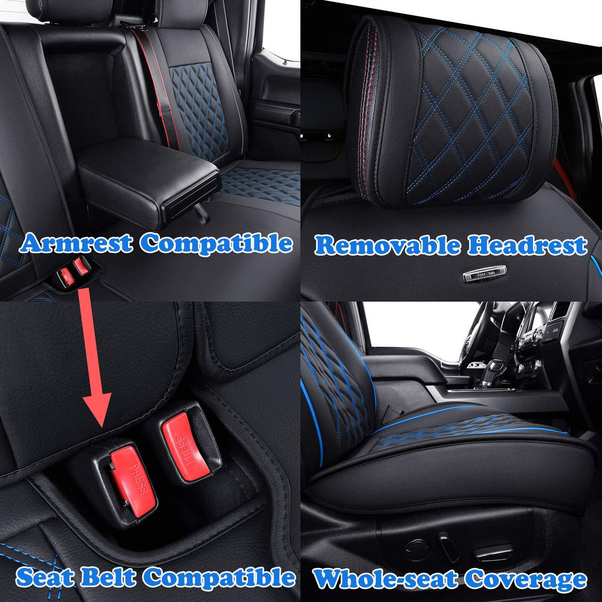 Car Seat Covers Full Set with Waterproof Leather, Automotive Vehicle Cushion Cover for Cars SUV Pick-up Truck Fit for 2009 to 2024 Ford F150 Carhartt and 2017 to 2024 F250 F350 F450