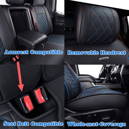 Car Seat Covers Full Set with Waterproof Leather, Automotive Vehicle Cushion Cover for Cars SUV Pick-up Truck Fit for 2009 to 2024 Ford F150 Carhartt and 2017 to 2024 F250 F350 F450