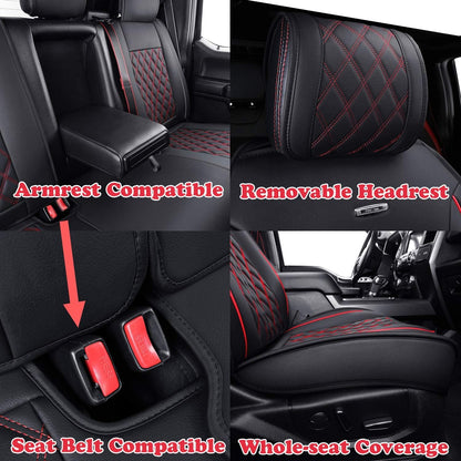 2009 to 2024 Ford F150 and 2017 to 2024 F250 F350 F450 Seat Covers Full Set with Waterproof Leather, Automotive Vehicle Cushion Cover for Cars SUV Pick-up Truck