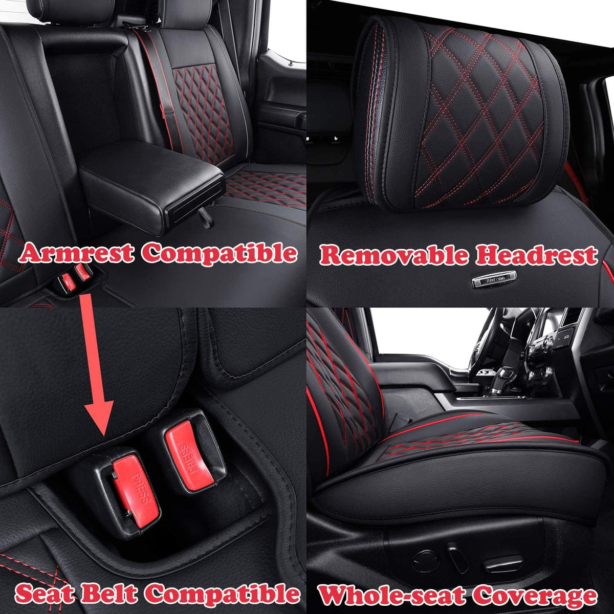Car Seat Covers Full Set with Waterproof Leather, Automotive Vehicle Cushion Cover for Cars SUV Pick-up Truck Fit for 2009 to 2024 Ford F150 Carhartt and 2017 to 2024 F250 F350 F450