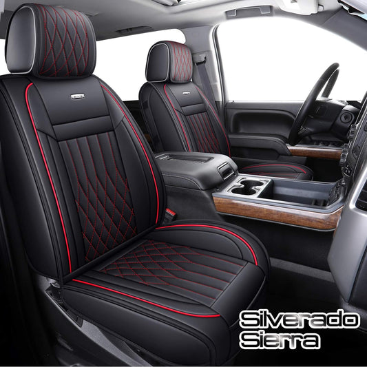 Chevy Silverado GMC Sierra Car Seat Covers Full Set with Waterproof Leather, Fit for 2007-2024 1500/2500 HD / 3500 HD Crew,Double,Extended Cab or Pickup