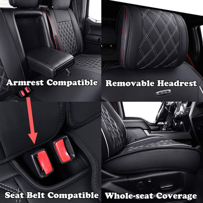 Car Seat Covers Full Set with Waterproof Leather, Automotive Vehicle Cushion Cover for Cars SUV Pick-up Truck Fit for 2009 to 2024 Ford F150 Carhartt and 2017 to 2024 F250 F350 F450