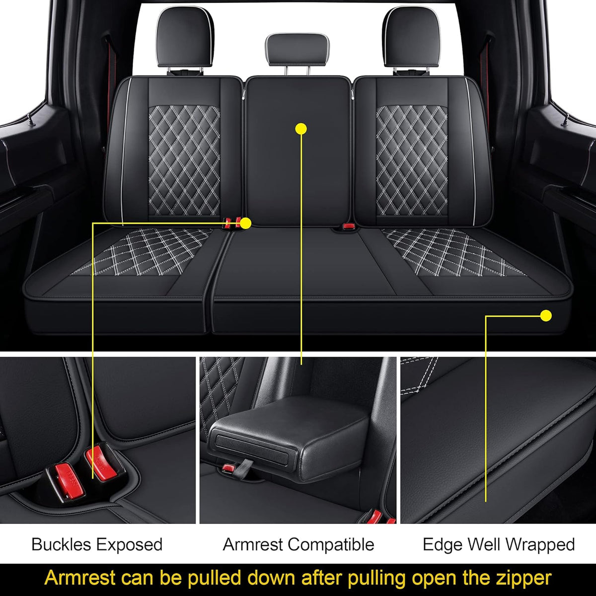 Ford F150 Seat Cover for 2015-2024 F150 Super Crew and 2017-2024 F250 F350 F450 Super Duty Crew Cab Pickups Faux Leather