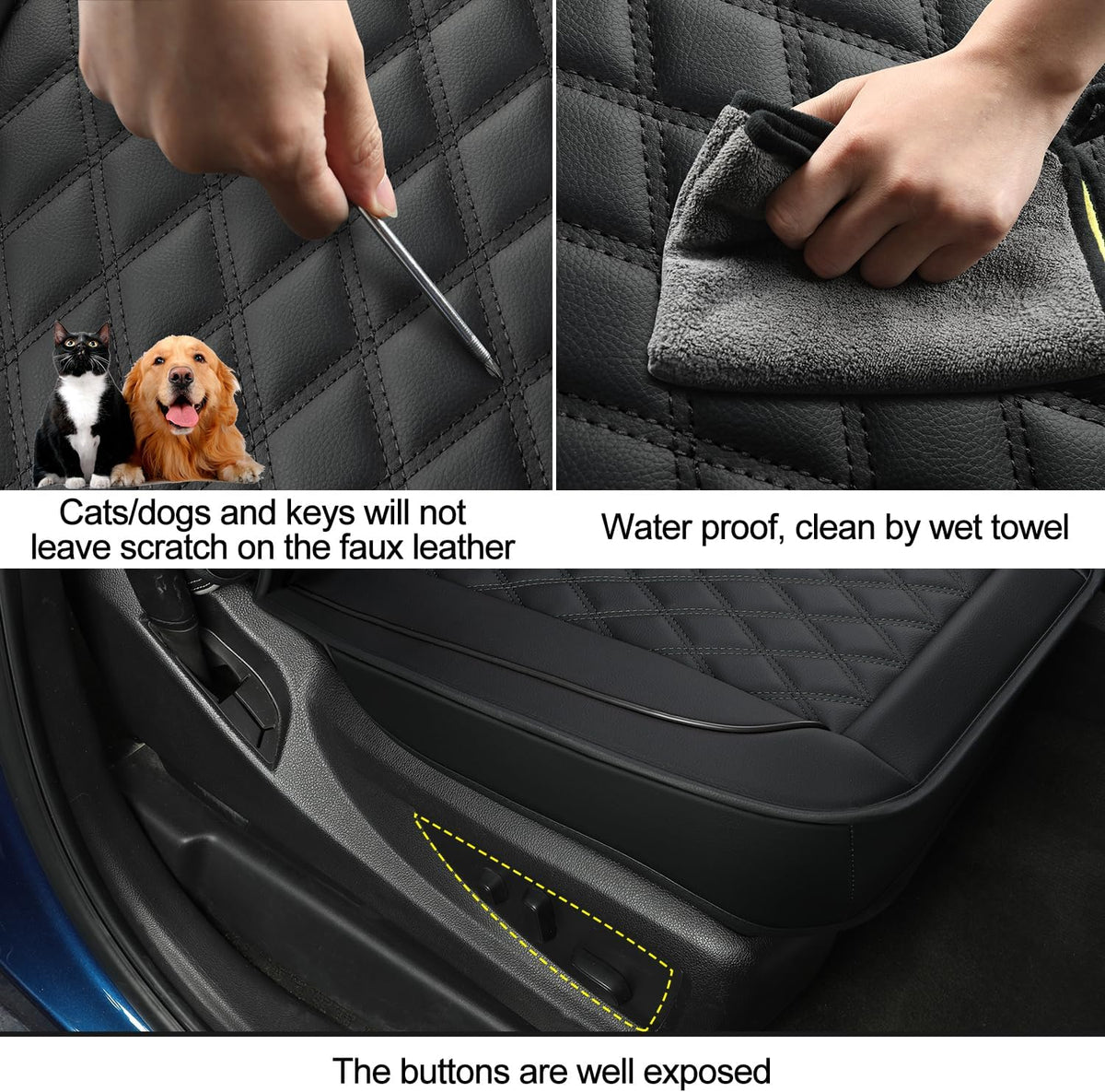 Silverado Faux Leather Seat Covers, Fit for 2014-2024 Chevy Silverado GMC Sierra 1500 and 2020-2024 2500HD 3500HD Crew Cab