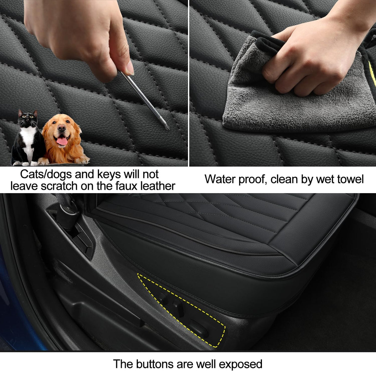 Silverado Faux Leather Seat Covers, Fit for 2014-2024 Chevy Silverado GMC Sierra 1500 and 2020-2024 2500HD 3500HD Crew Cab
