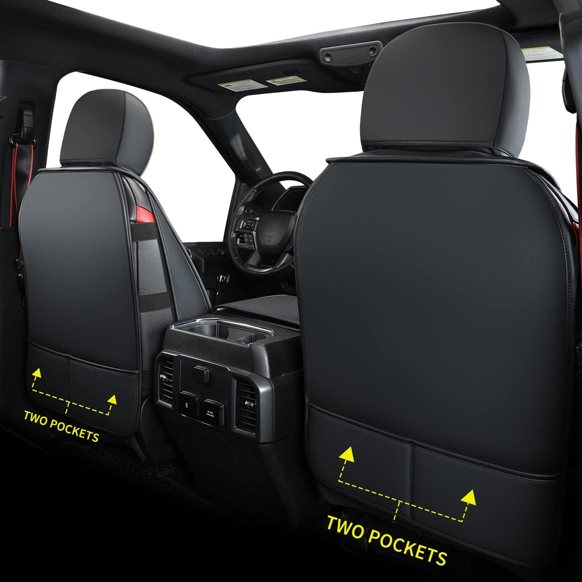 Ford F150 seat covers Fit 2009-2024 F150 SuperCrew and 2017-2024 F250 F350 Crew Cab  With armrest box cushion, all seasons, waterproof leather cushions