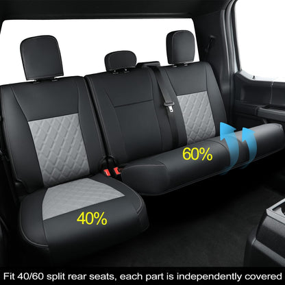 F150 SuperCrew 2015-2024 Custom Pickup Car Truck Seat Covers XLT, Waterproof Faux Leather, Full Coverage, Also Fit 2017-2023 F250/F350