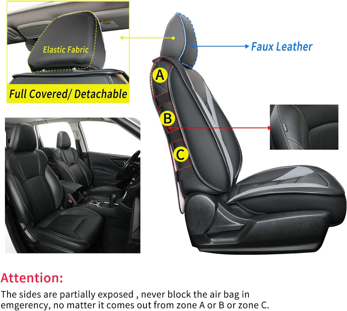 Subaru Seat Forester/Outback Covers Full Set, fit for 2014-2024 Subaru Forester Outback Sport Limited Touring Platinum with Water Proof Faux Leather Versatile, comfortable leather for all seasons