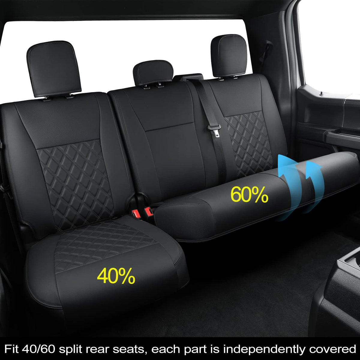F150 SuperCrew 2015-2024 Custom Pickup Car Truck Seat Covers XLT, Waterproof Faux Leather, Full Coverage, Also Fit 2017-2023 F250/F350