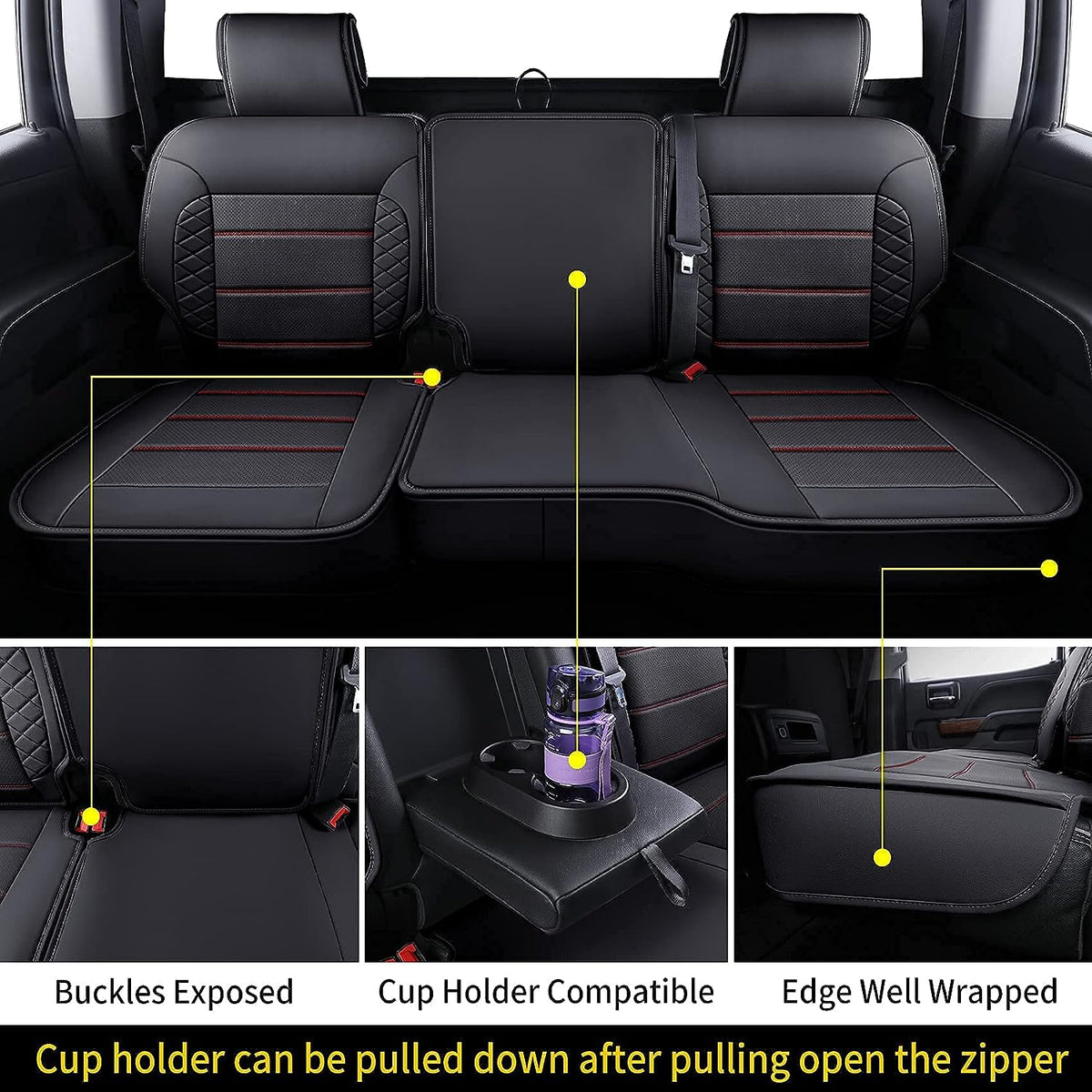 Silverado Seat Covers, Fit for 2019-2023 Chevy Silverado GMC Sierra 1500 and 2020-2023 2500HD 3500HD Crew Cab Water Proof Faux Leather