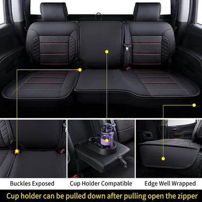 Silverado Seat Covers, Fit for 2019-2023 Chevy Silverado GMC Sierra 1500 and 2020-2023 2500HD 3500HD Crew Cab Water Proof Faux Leather