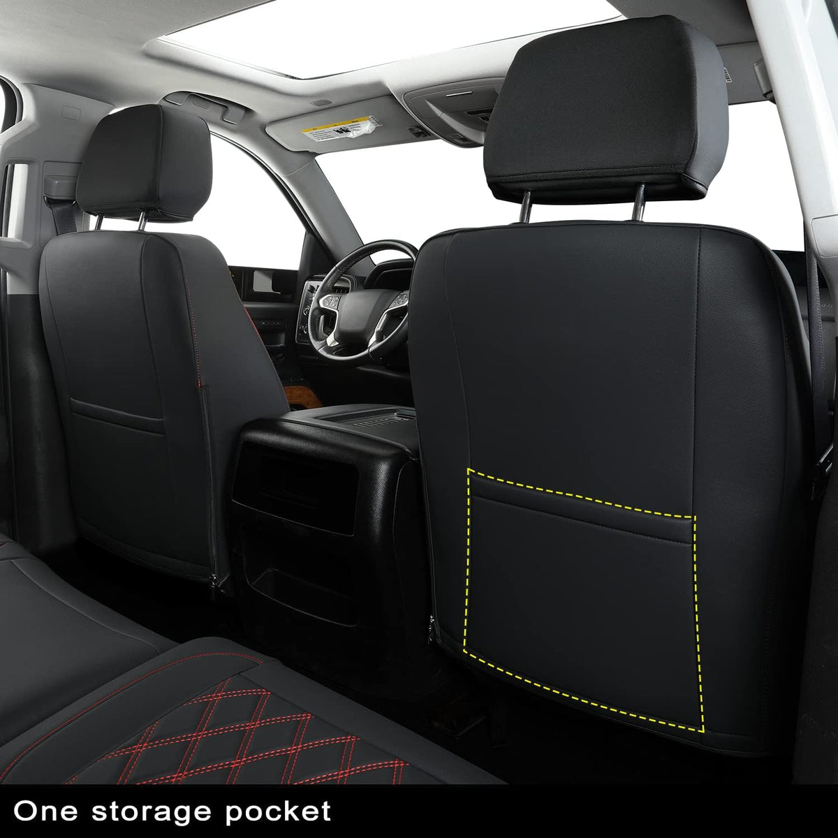 Silverado Seat Covers Full Set with Faux Leather, for 2014-2024 Chevy Silverado GMC Sierra 1500, 2020-2023 Silverado Sierra 2500HD 3500HD Crew Cab