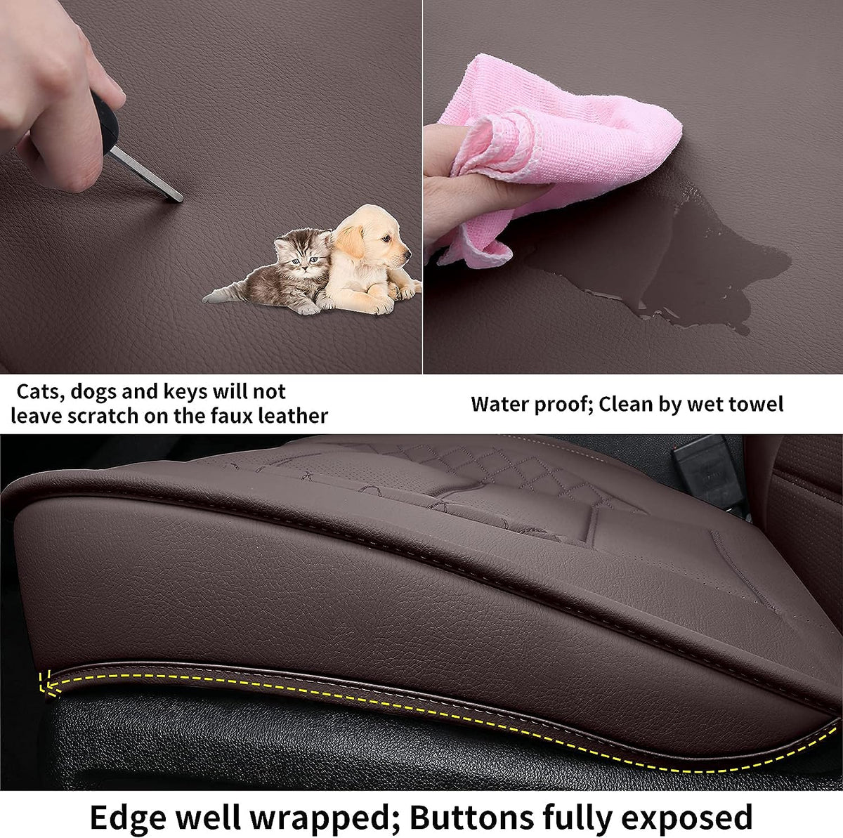 Silverado Seat Covers, Fit for 2019-2023 Chevy Silverado GMC Sierra 1500 and 2020-2023 2500HD 3500HD Crew Cab Water Proof Faux Leather