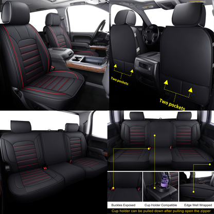 Silverado Seat Covers Fit for 2007-2024 Chevy Silverado Sierra 1500/2500 HD / 3500 HD Crew,Double,Extended Cab with Water Proof Faux Leather