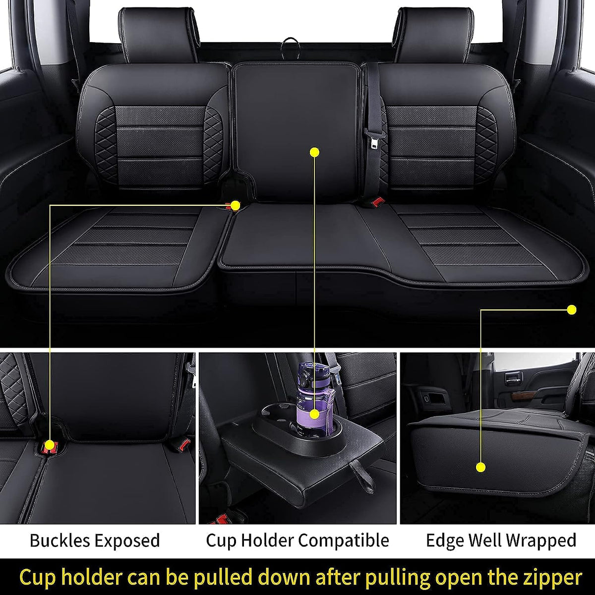 Silverado Seat Covers, Fit for 2019-2023 Chevy Silverado GMC Sierra 1500 and 2020-2023 2500HD 3500HD Crew Cab Water Proof Faux Leather