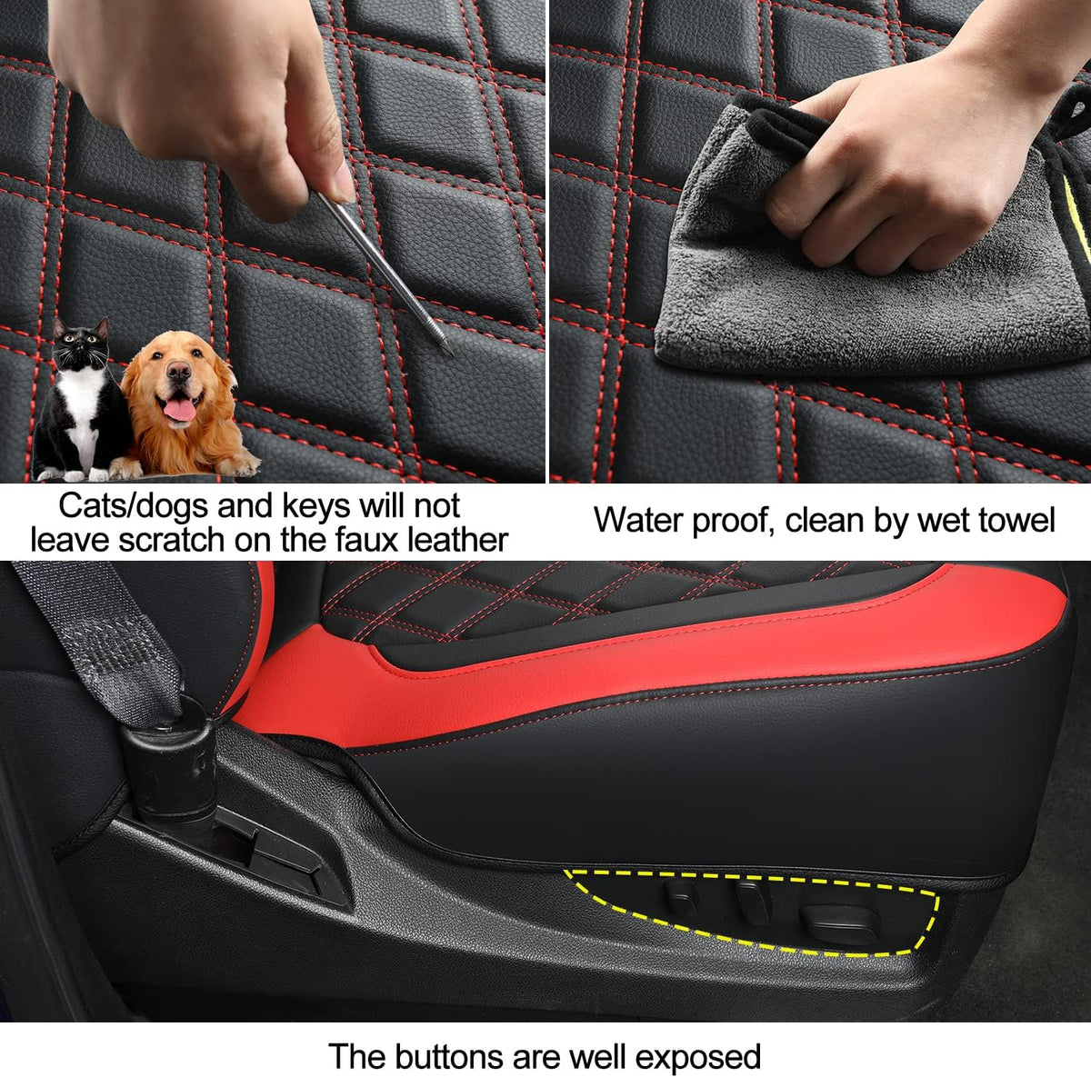 Silverado Seat Covers Full Set with Faux Leather, for 2014-2024 Chevy Silverado GMC Sierra 1500, 2020-2023 Silverado Sierra 2500HD 3500HD Crew Cab