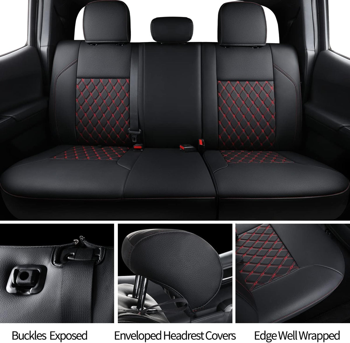 Tacoma Full-Set Seat Covers Fit Tacoma 2016 2017 2018 2019 2020 2021 2022 2023 Double/Crew Cab Only, with Faux Leather