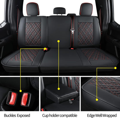 Ford F150 seat covers Fit 2009-2024 F150 SuperCrew and 2017-2024 F250 F350 Crew Cab  With armrest box cushion, all seasons, waterproof leather cushions
