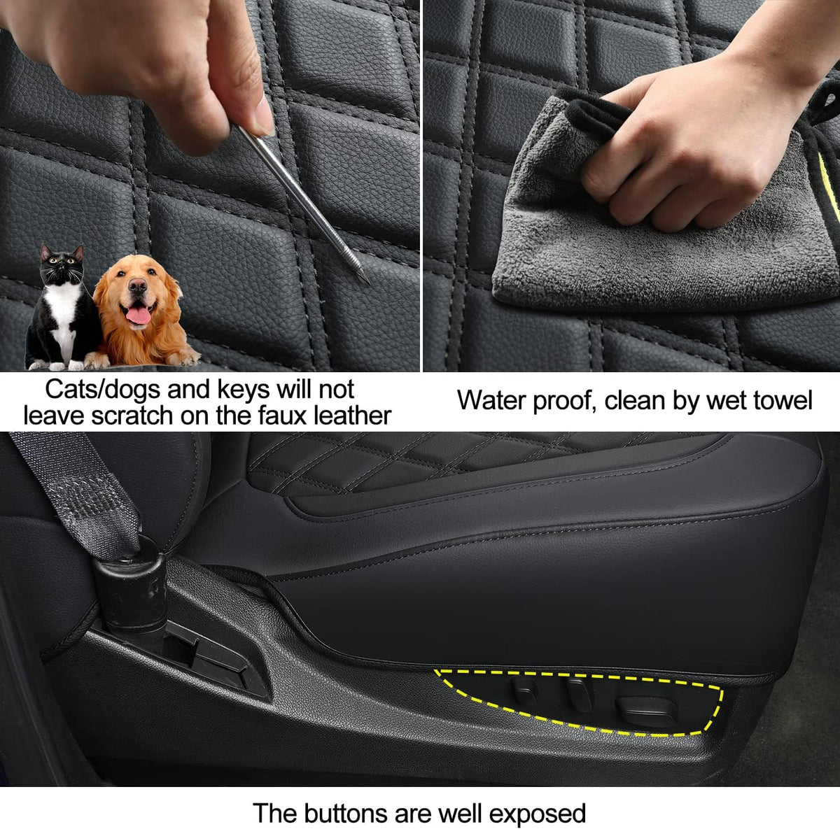 Silverado Seat Covers Full Set with Faux Leather, for 2014-2024 Chevy Silverado GMC Sierra 1500, 2020-2023 Silverado Sierra 2500HD 3500HD Crew Cab
