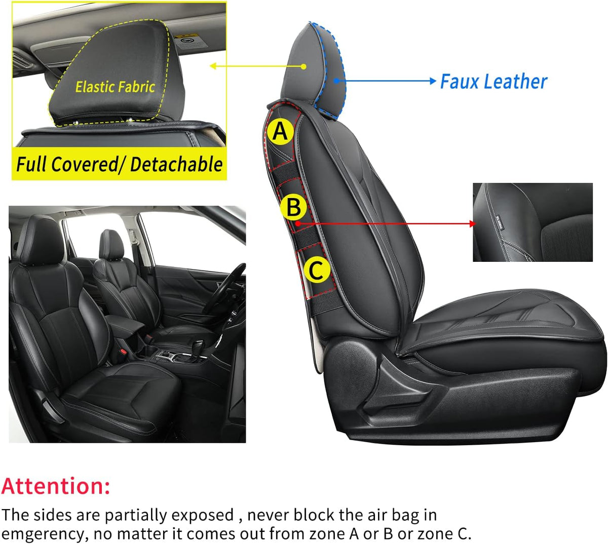 Subaru Seat Forester/Outback Covers Full Set, fit for 2014-2024 Subaru Forester Outback Sport Limited Touring Platinum with Water Proof Faux Leather Versatile, comfortable leather for all seasons
