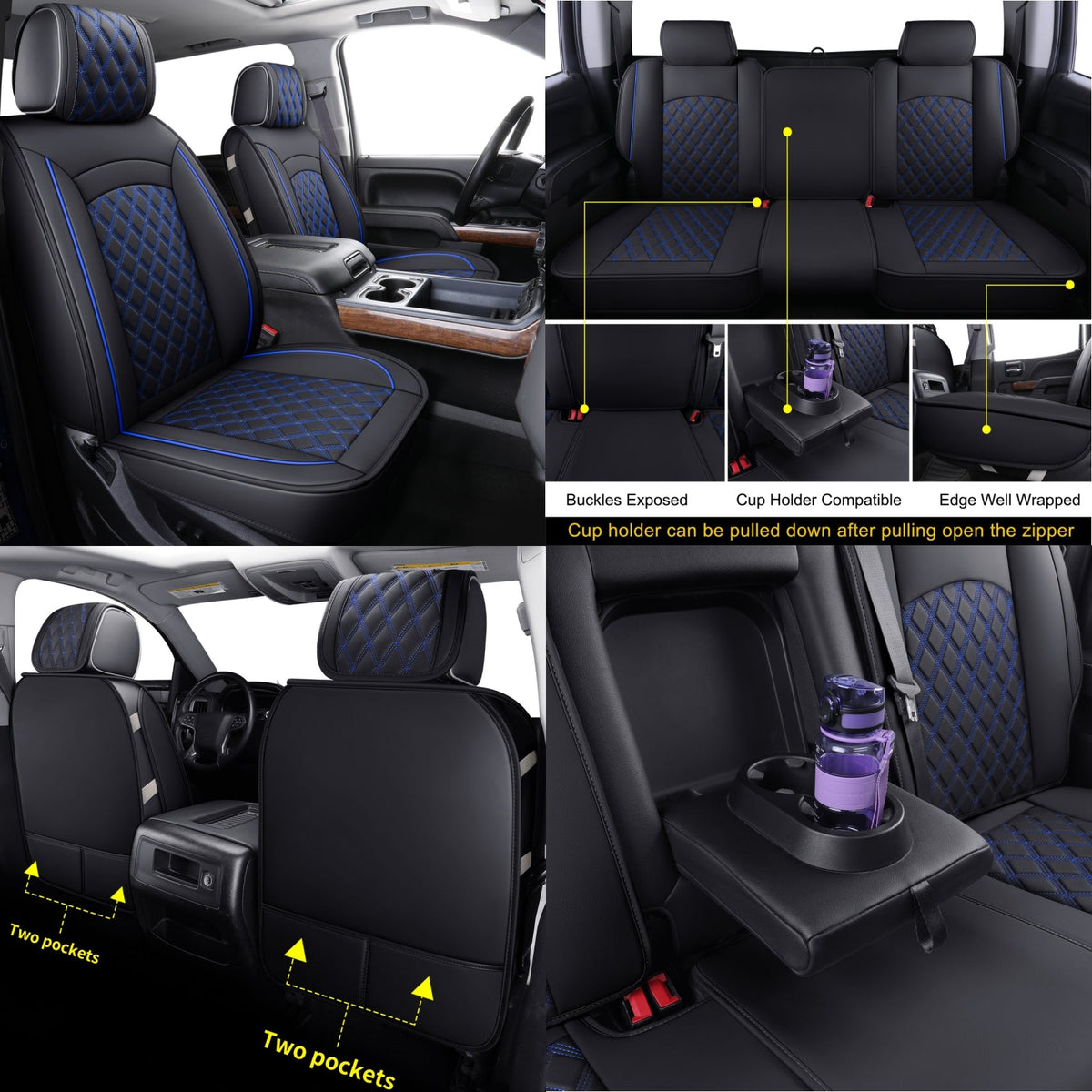 Chevy Silverado GMC Sierra Truck Seat Covers Trail Boss Z71 Pickup 2007-2024 1500 2500HD 3500HD Crew Double Extended Cab Waterproof Leather