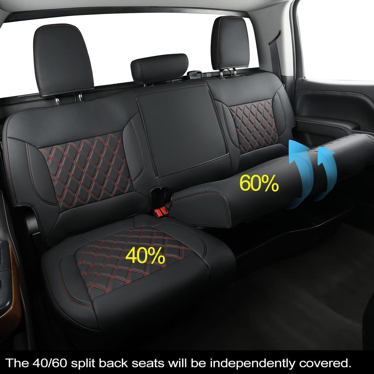 Silverado Seat Covers Full Set with Faux Leather, for 2014-2024 Chevy Silverado GMC Sierra 1500, 2020-2023 Silverado Sierra 2500HD 3500HD Crew Cab