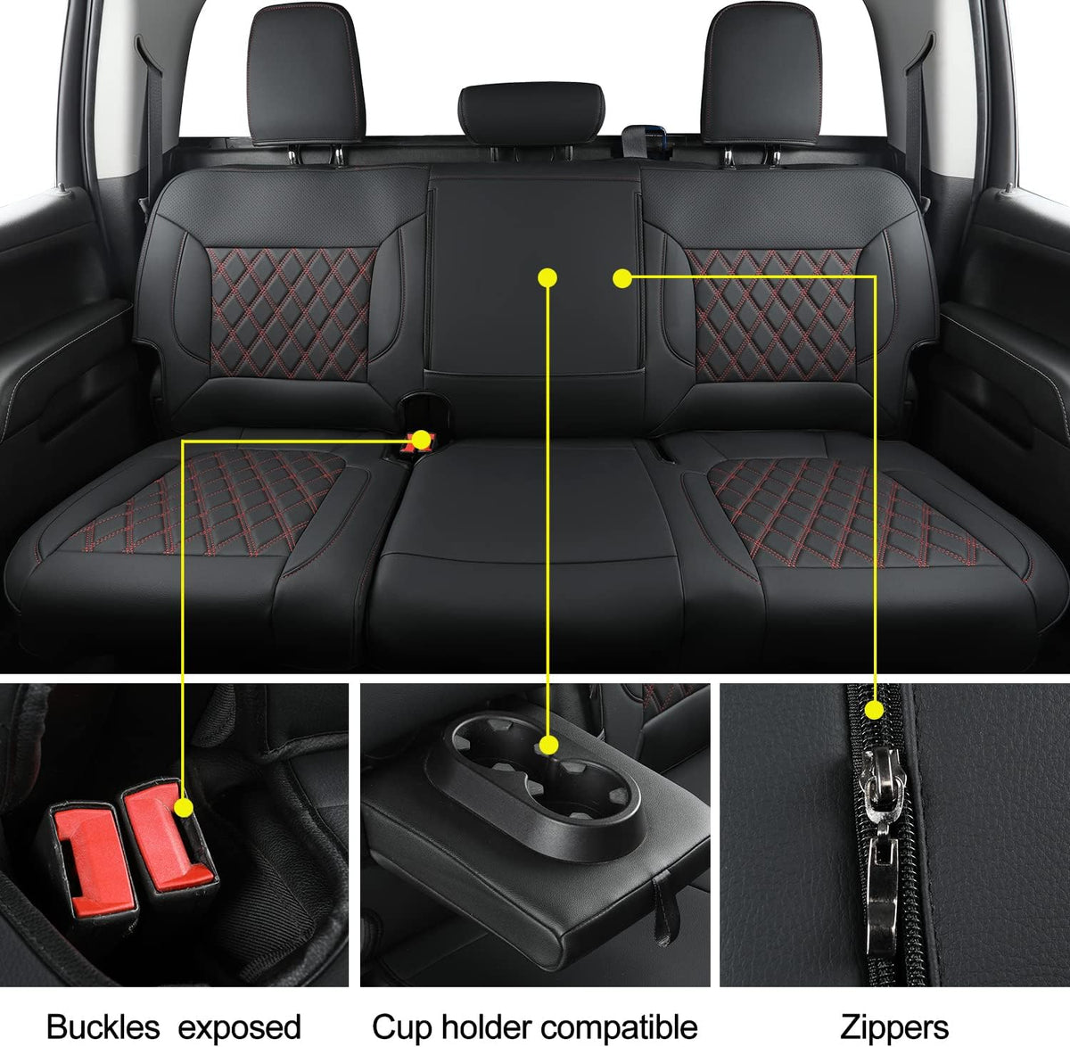 Silverado Seat Covers Full Set with Faux Leather, for 2014-2024 Chevy Silverado GMC Sierra 1500, 2020-2023 Silverado Sierra 2500HD 3500HD Crew Cab