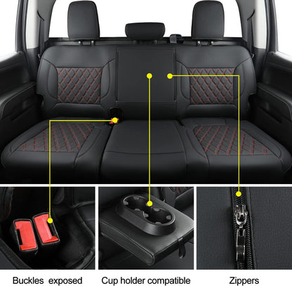 Silverado Seat Covers Full Set with Faux Leather, for 2014-2024 Chevy Silverado GMC Sierra 1500, 2020-2023 Silverado Sierra 2500HD 3500HD Crew Cab