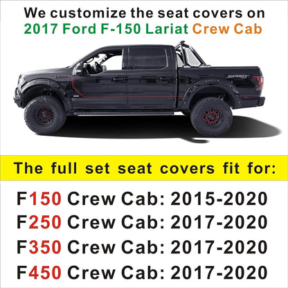 Seat Covers fit for Ford F150 Crew Cab from 2015 to 2024 and fit for F250 F350 F450 Crew Cab from 2017 to 2024 with Faux Leather