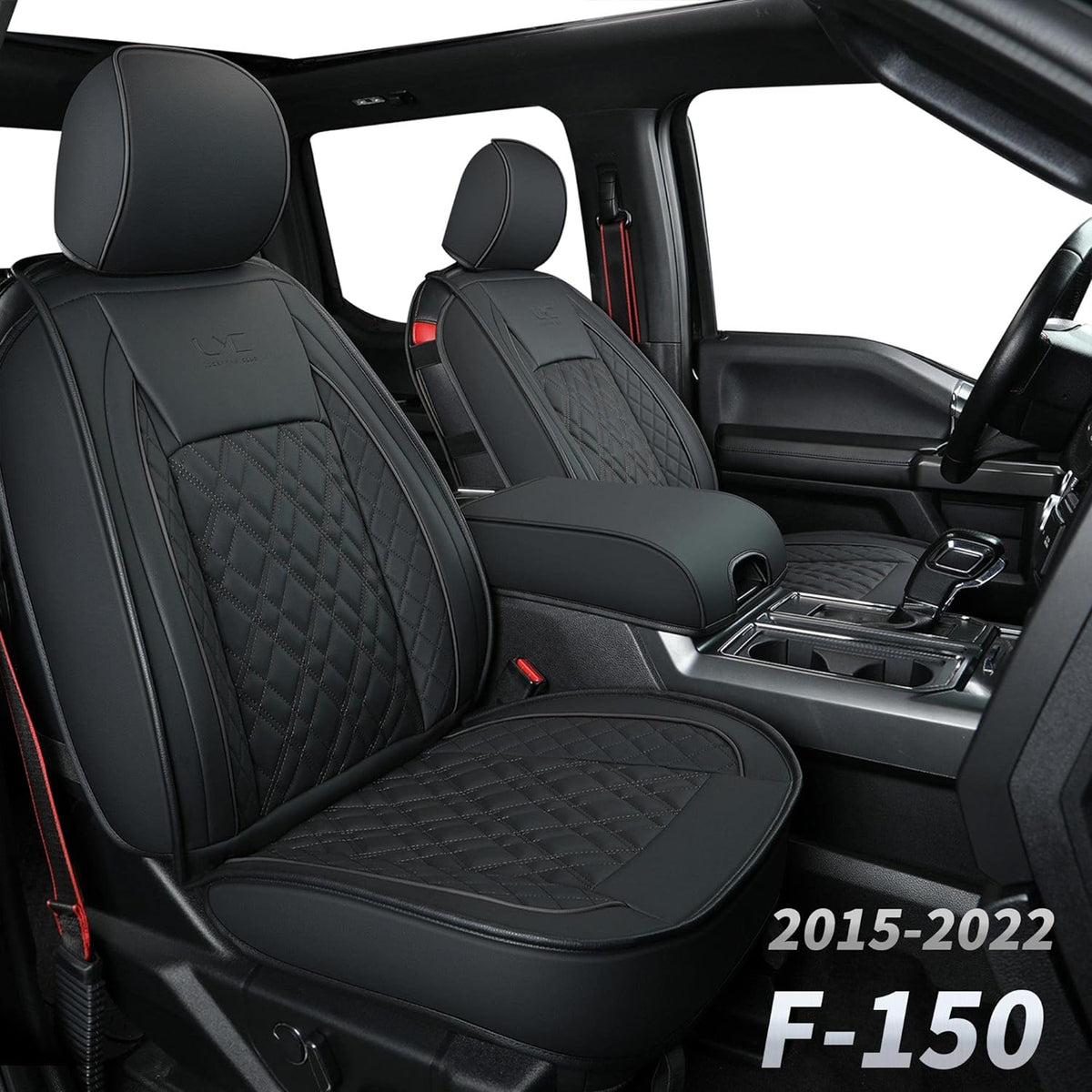 Ford F150 seat covers Fit 2009-2024 F150 SuperCrew and 2017-2024 F250 F350 Crew Cab  With armrest box cushion, all seasons, waterproof leather cushions