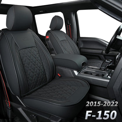 Ford F150 seat covers Fit 2009-2024 F150 SuperCrew and 2017-2024 F250 F350 Crew Cab  With armrest box cushion, all seasons, waterproof leather cushions