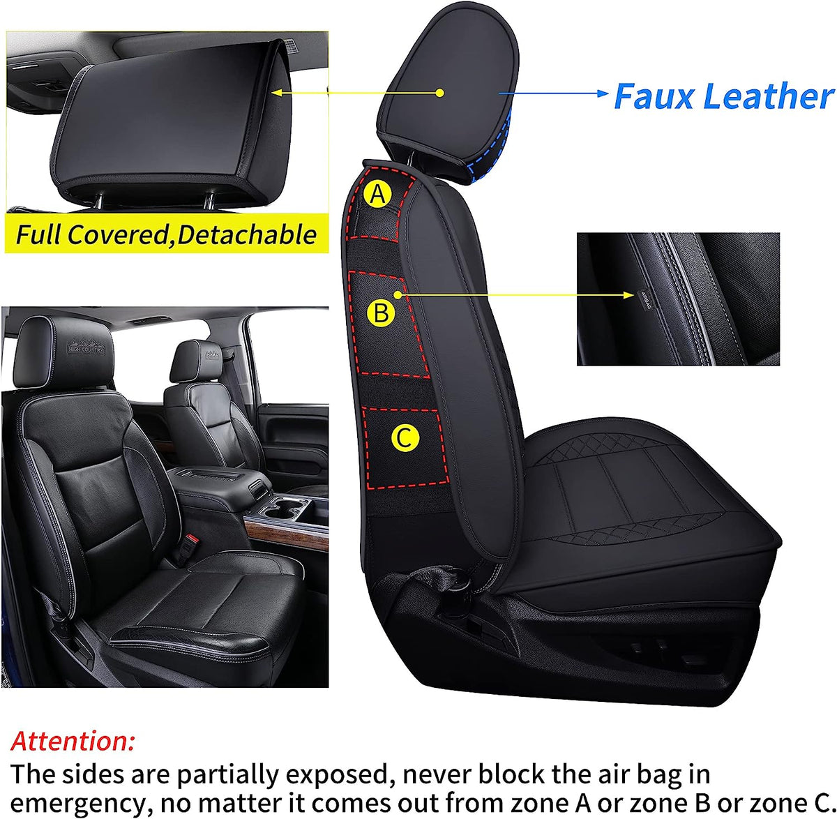 Silverado Seat Covers, Fit for 2019-2023 Chevy Silverado GMC Sierra 1500 and 2020-2023 2500HD 3500HD Crew Cab Water Proof Faux Leather