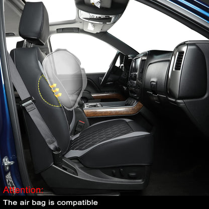 Silverado Seat Covers Full Set with Faux Leather, for 2014-2024 Chevy Silverado GMC Sierra 1500, 2020-2023 Silverado Sierra 2500HD 3500HD Crew Cab