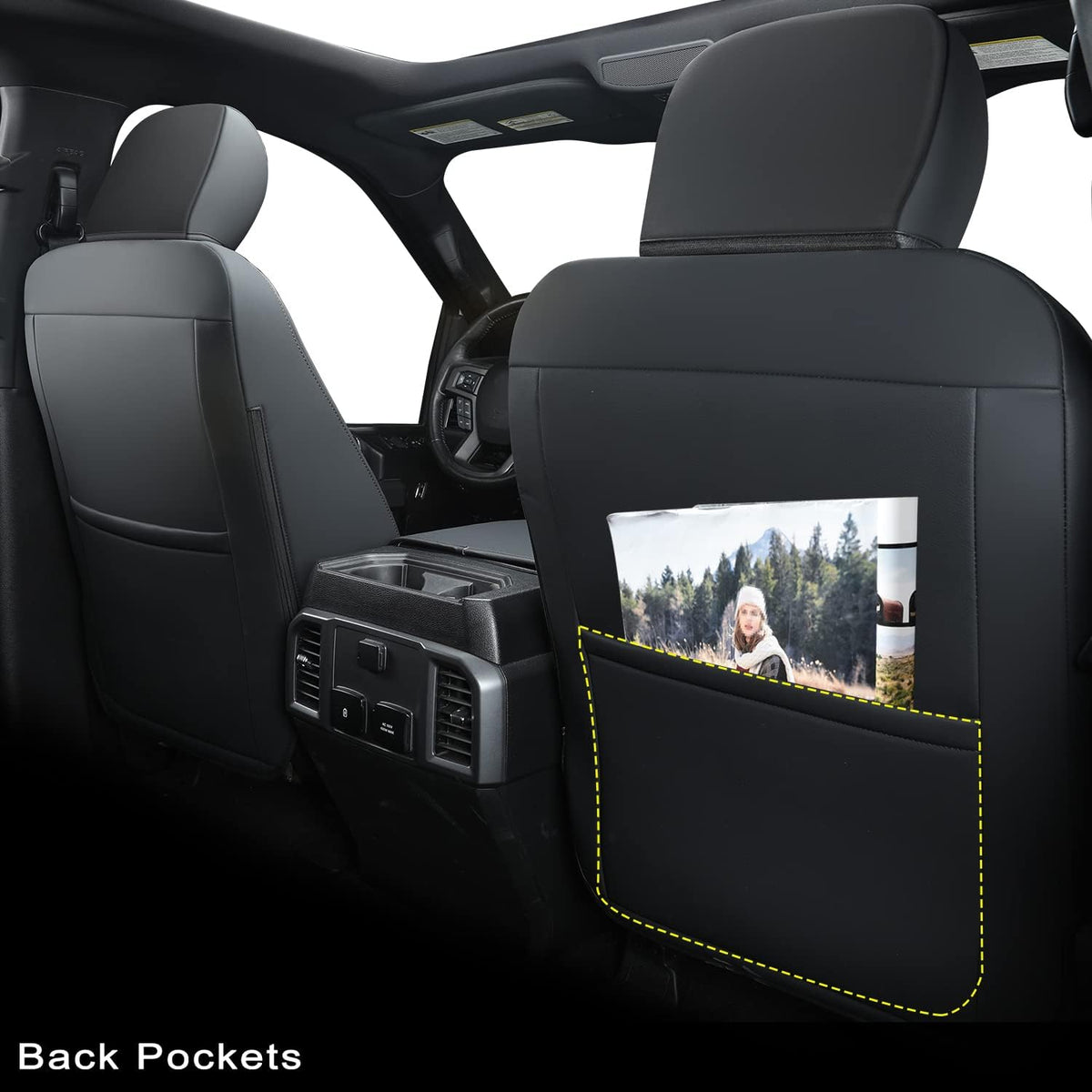 F150 SuperCrew 2015-2024 Custom Pickup Car Truck Seat Covers XLT, Waterproof Faux Leather, Full Coverage, Also Fit 2017-2023 F250/F350