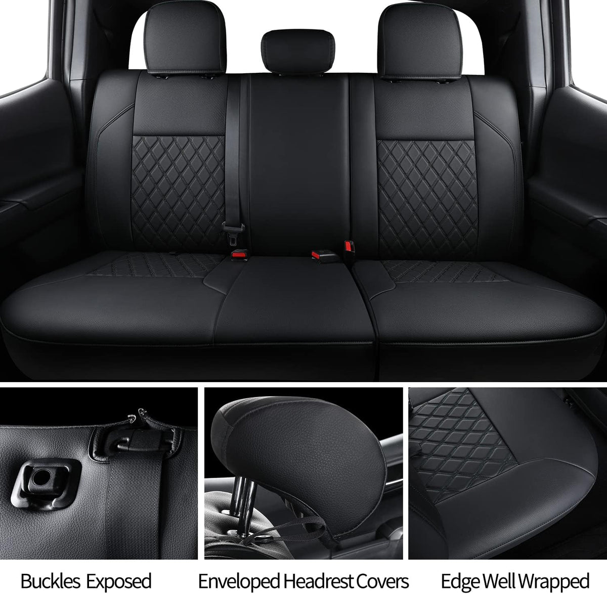 Tacoma Full-Set Seat Covers Fit Tacoma 2016 2017 2018 2019 2020 2021 2022 2023 Double/Crew Cab Only, with Faux Leather