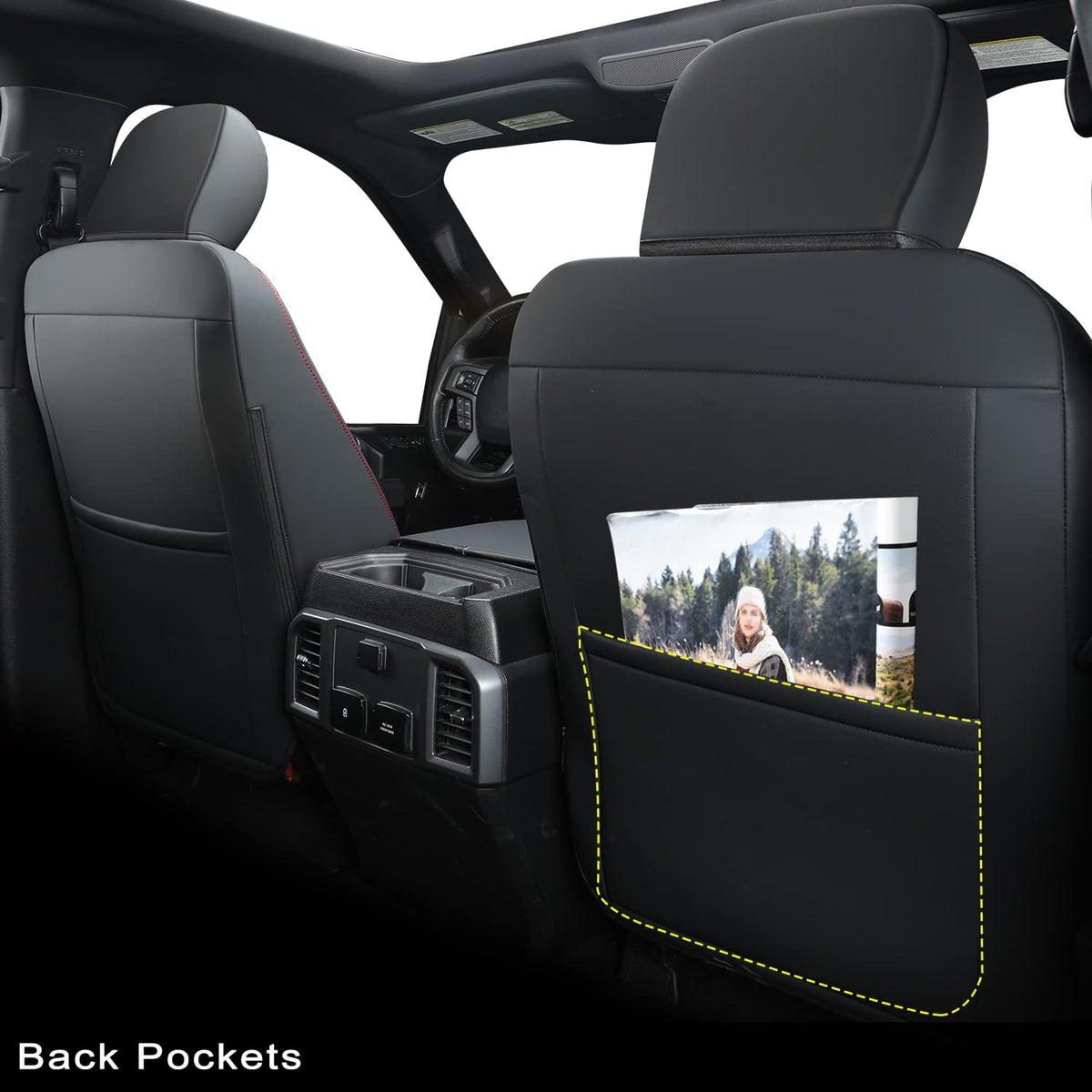 F150 SuperCrew 2015-2024 Custom Pickup Car Truck Seat Covers XLT, Waterproof Faux Leather, Full Coverage, Also Fit 2017-2023 F250/F350