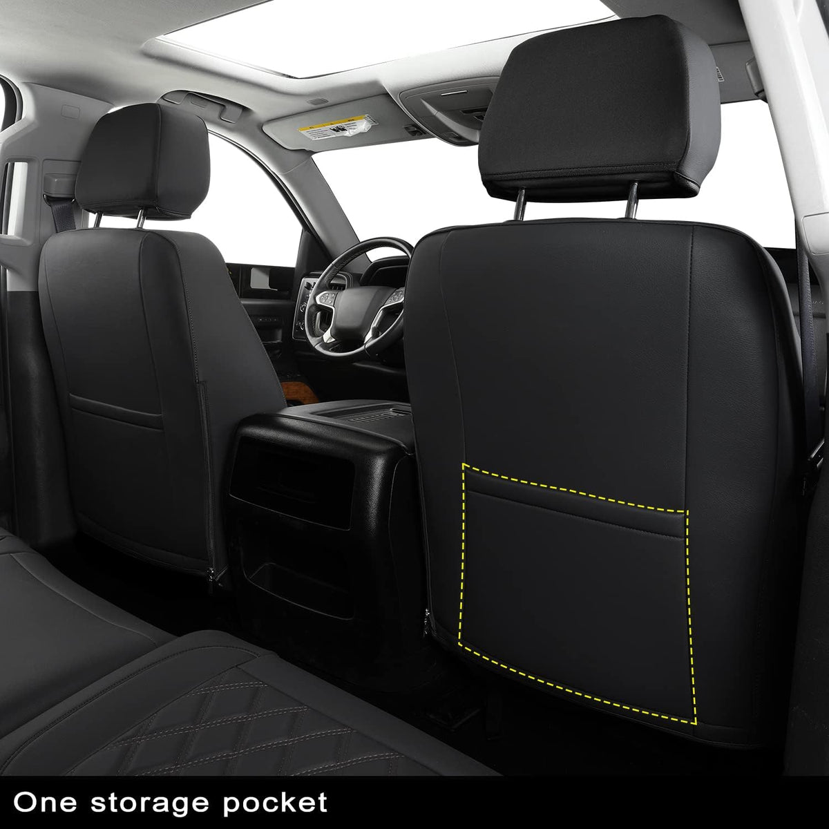 Silverado Seat Covers Full Set with Faux Leather, for 2014-2024 Chevy Silverado GMC Sierra 1500, 2020-2023 Silverado Sierra 2500HD 3500HD Crew Cab