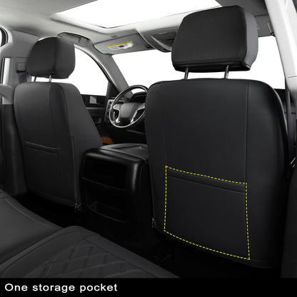 Silverado Seat Covers Full Set with Faux Leather, for 2014-2024 Chevy Silverado GMC Sierra 1500, 2020-2023 Silverado Sierra 2500HD 3500HD Crew Cab