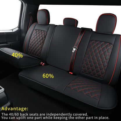 F150 Faux Leather Seat Covers  Fit for 2015-2024 F150 SuperCrew and 2017-2024 F250 F350 F450 Super Duty Crew Cab Pickup Trucks