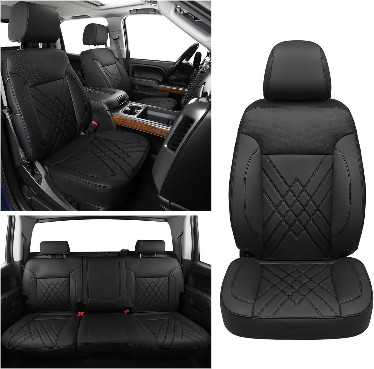 Chevy Sliverado Leather truck Seat  Covers 2014-2018 For1500&2500&3500HD Custom-made all-enveloped, all-season, waterproof leather
